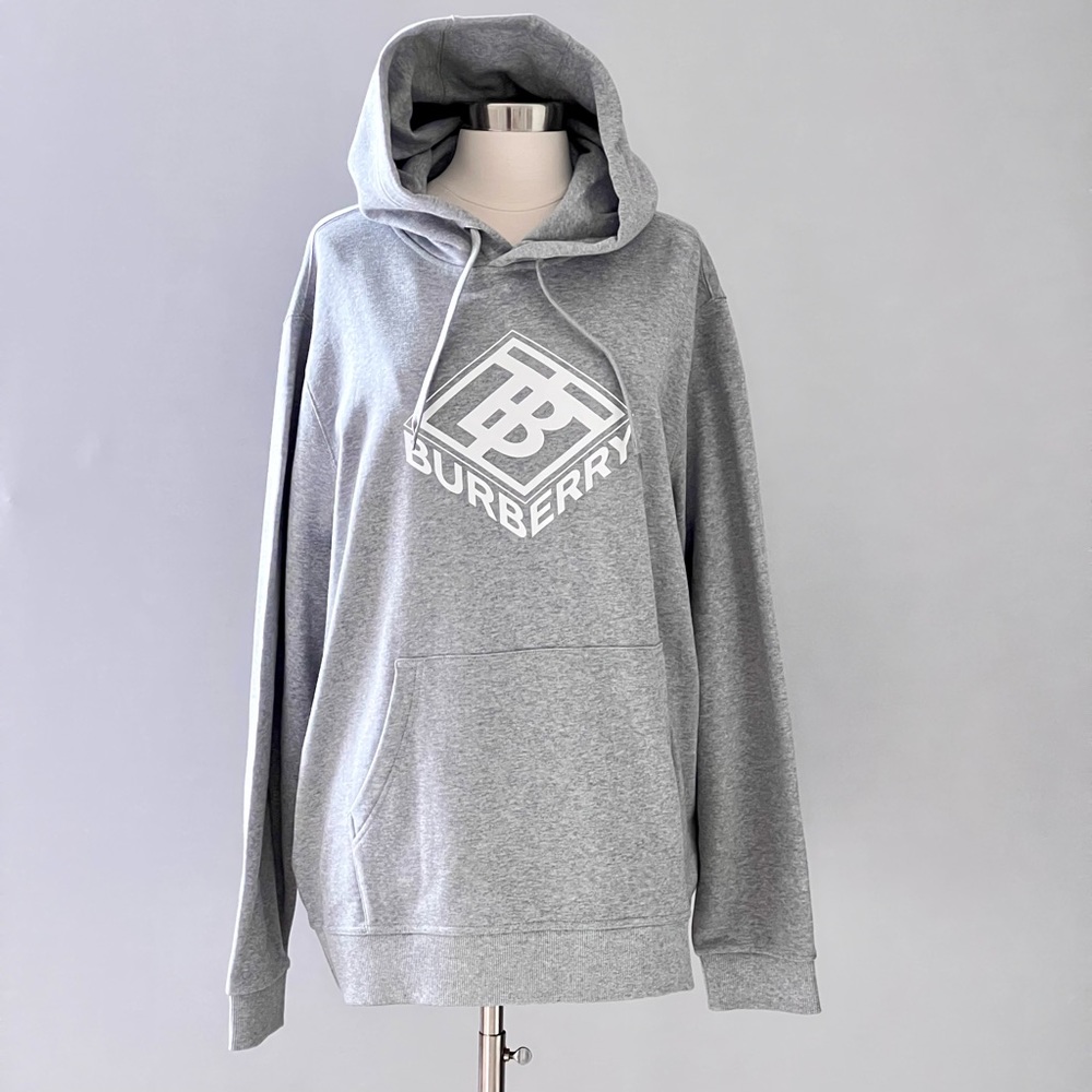 Burberry Logo Graphic Print Hoodie in Pale Grey Melange